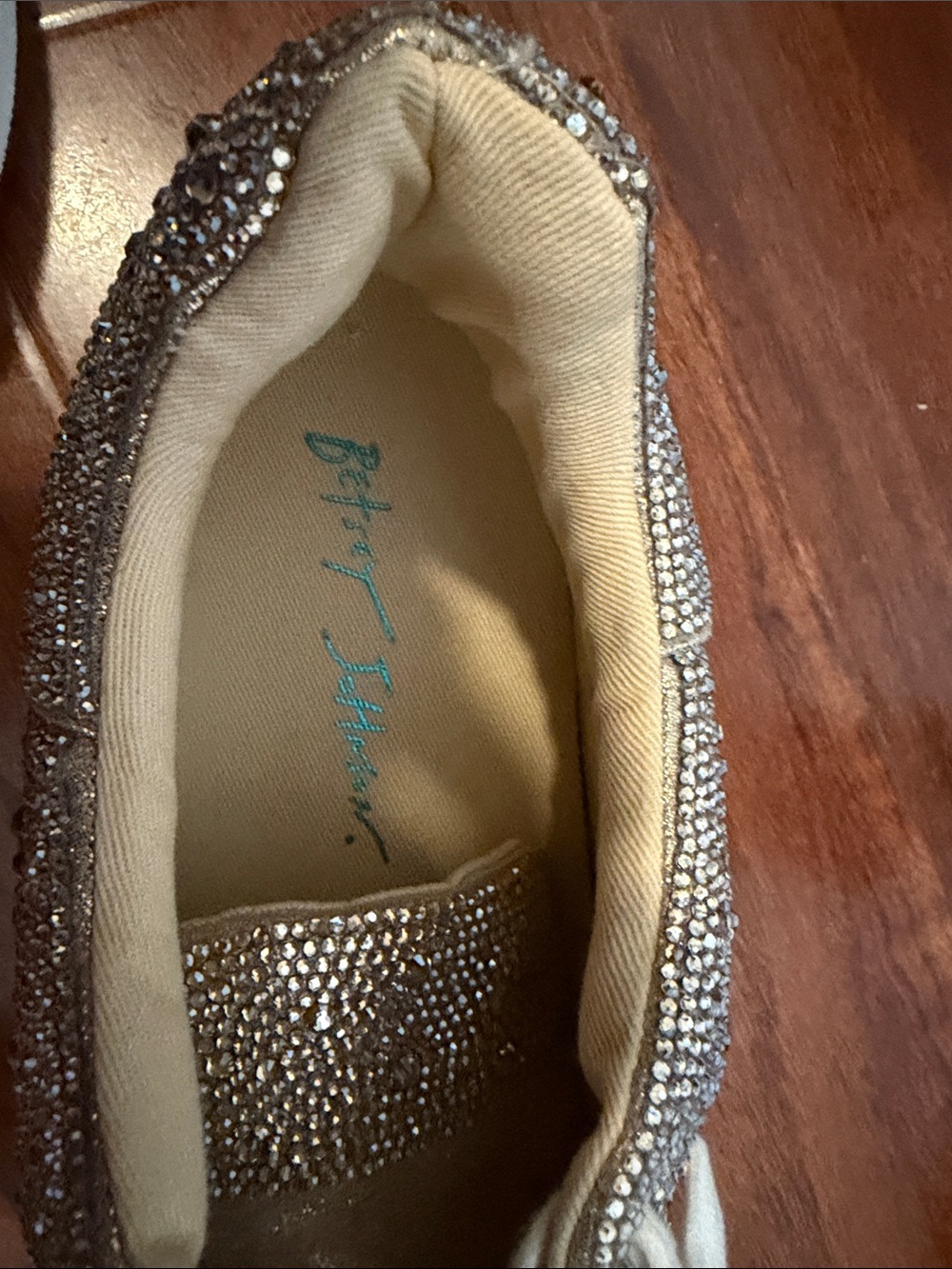 Betsey Johnson Gold Crystal Embellished Lace-Up Sneakers - Picture 2 of 5